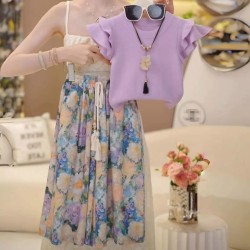 Blouse et pantalon jupe longue fleurie
