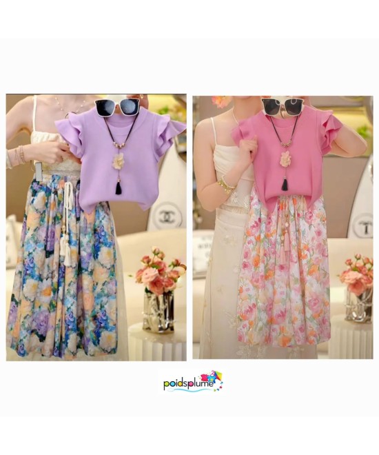 Blouse et pantalon jupe longue fleurie