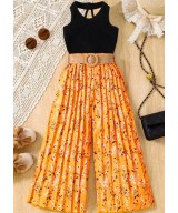 Ensemble haut sans manches et pantalon palazzo plissé